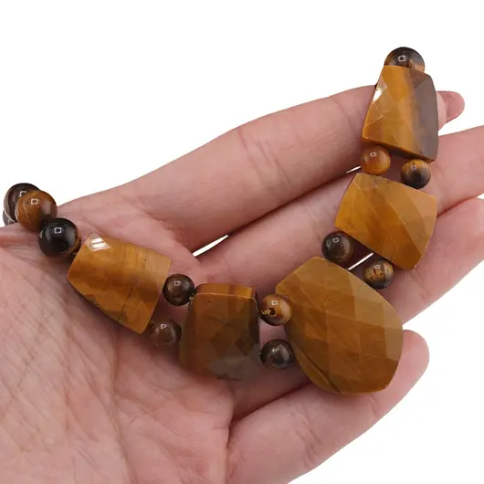 Colier Ochi de tigru cristale fatetate si sfere 6-8mm, imagine 3