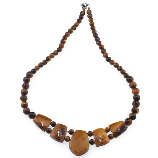 Colier Ochi de tigru cristale fatetate si sfere 6-8mm