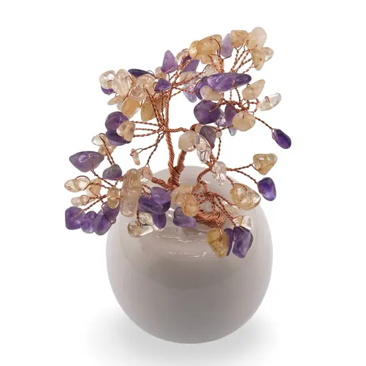 Copac decorativ cu Ametist si Citrin in ghiveci ceramic, imagine 2