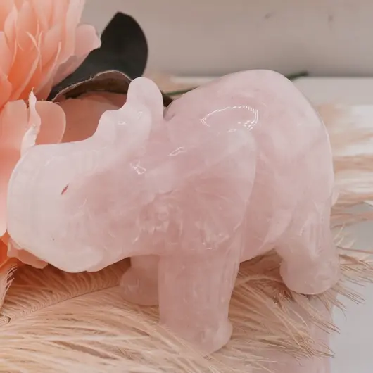 Figurina gravata elefant din Cuart roz - 10cm, imagine 3