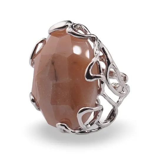 Inel reglabil cu 1 piatra fatetata de Piatra lunii, montura argintie