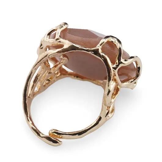 Inel reglabil cu 1 piatra fatetata de Piatra lunii, montura aurie, imagine 2