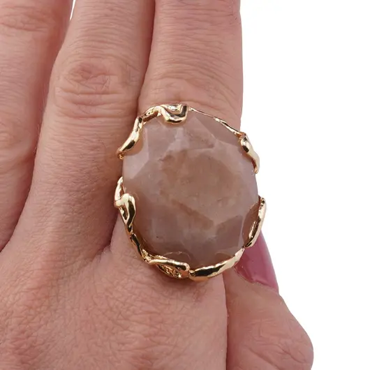 Inel reglabil cu 1 piatra fatetata de Piatra lunii, montura aurie, imagine 3