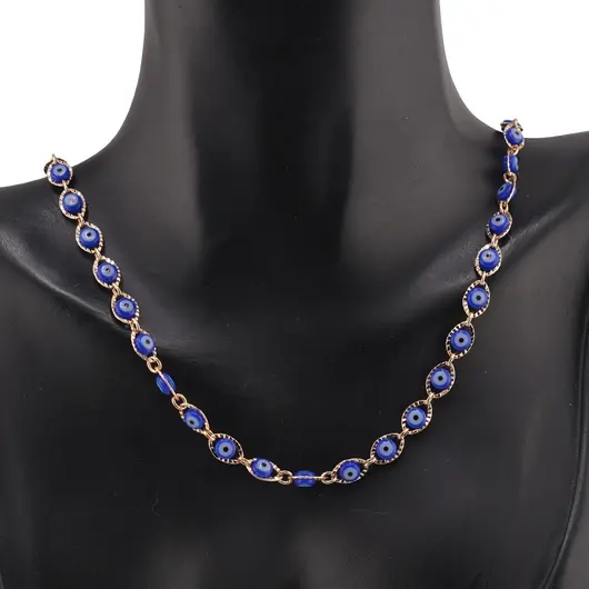 Lant din cupru placat cu aur 18k model ochiul protector albastru, imagine 2