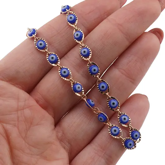 Lant din cupru placat cu aur 18k model ochiul protector albastru, imagine 3