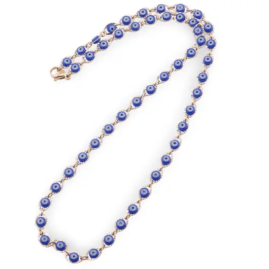 Lant din cupru placat cu aur 18k model ochiul protector albastru