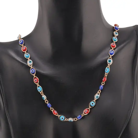 Lant din cupru placat cu aur 18k model ochiul protector multicolor, imagine 2