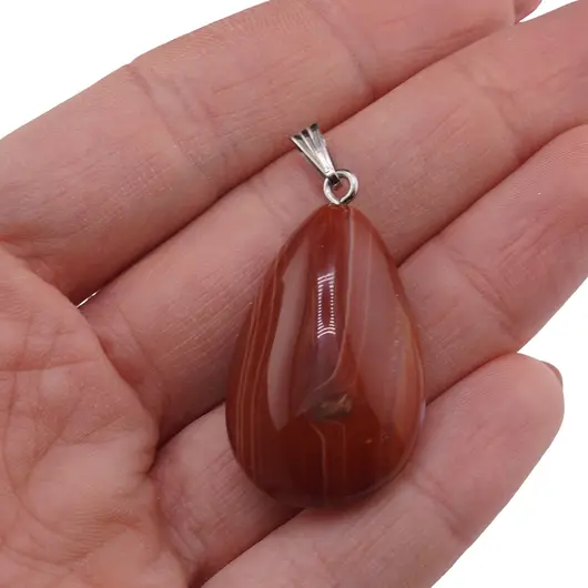 Pandantiv Agat portocaliu lacrima bombata, 32mm, imagine 3