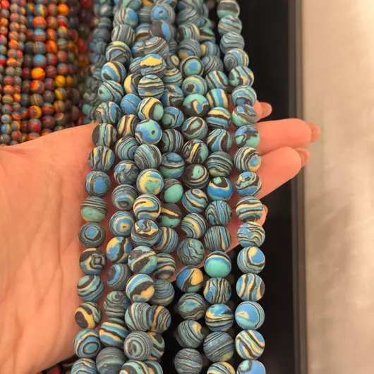 Sirag compozit albastru sfere mate 10mm, 39cm