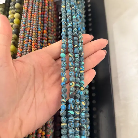 Sirag compozit albastru sfere mate 6mm, 39cm