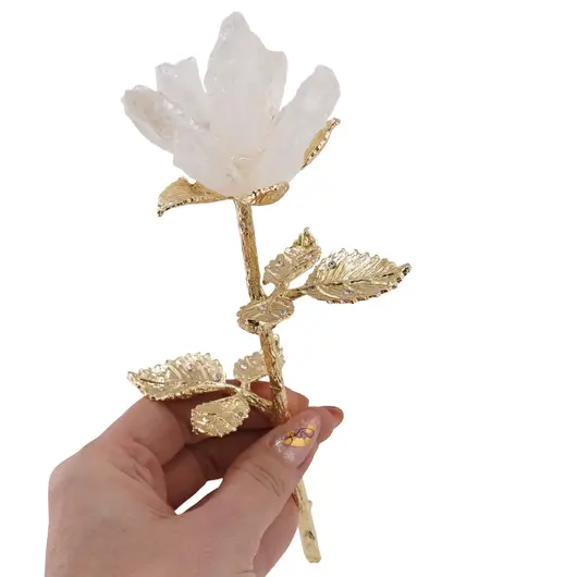 Trandafir Cristal de stanca brut si metal auriu, 21cm, imagine 3