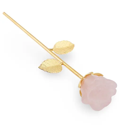 Trandafir din metal auriu si Cuart roz, 24cm, imagine 2