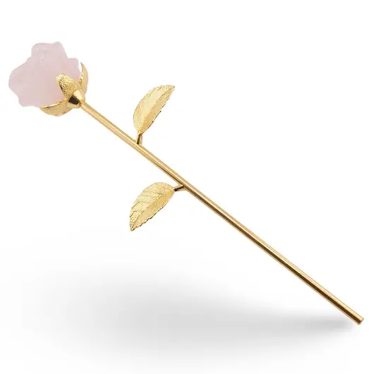 Trandafir din metal auriu si Cuart roz, 24cm