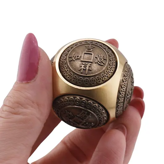 Zar traditional rotativ din alama cu monede și simboluri chinezești, imagine 3