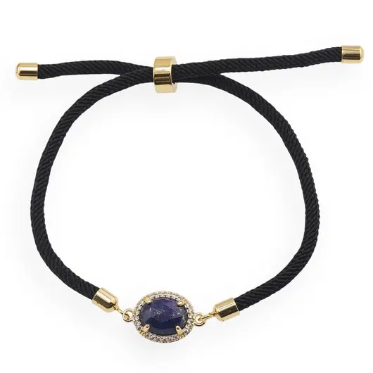 Bratara Lapis lazuli oval cu montura aurie, 12mm