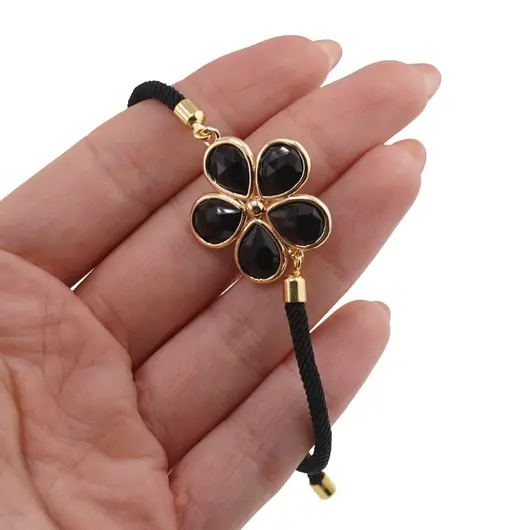 Bratara Obsidian floare cu montura aurie, 26mm, imagine 3