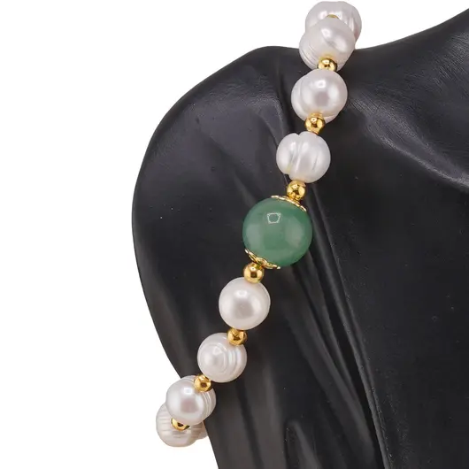 Bratara pe elastic Perle de cultura albe si Aventurin, 9-10mm, imagine 2