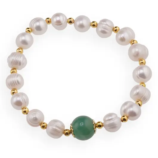Bratara pe elastic Perle de cultura albe si Aventurin, 9-10mm