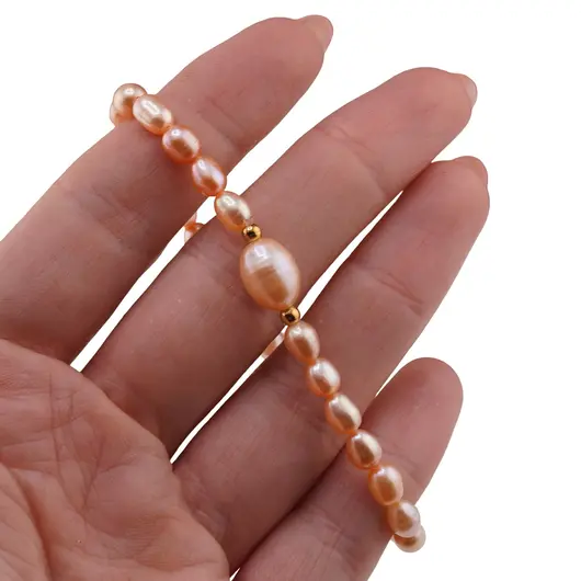 Bratara pe elastic Perle de cultura piersica, 6-10mm, imagine 3