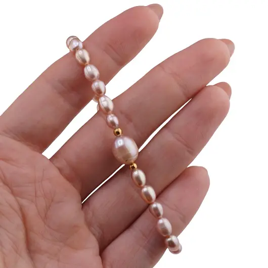 Bratara pe elastic Perle de cultura roz, 6-10mm, imagine 3