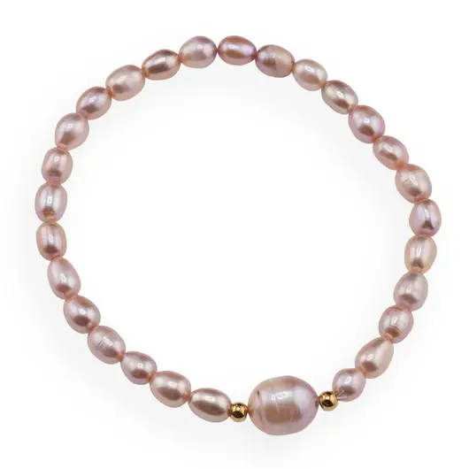 Bratara pe elastic Perle de cultura roz, 6-10mm