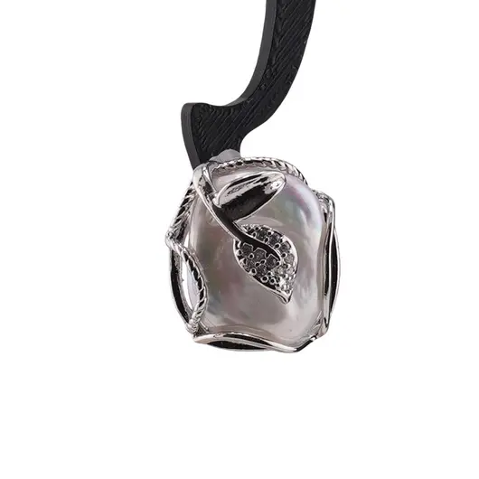 Cercei cu surub Perle de cultura si montura argintie model frunza, 22mm, imagine 2