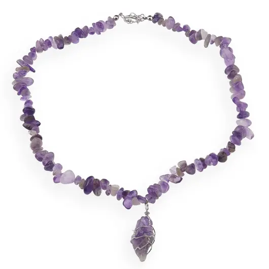 Colier Ametist pietre chips si pandantiv cristal brut