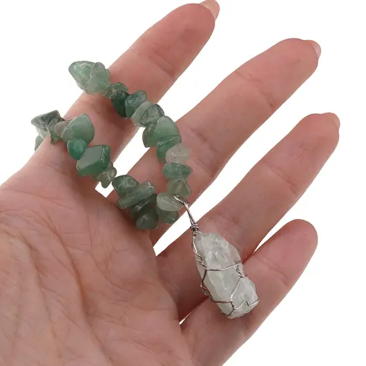 Colier Aventurin pietre chips si pandantiv cristal brut, imagine 3