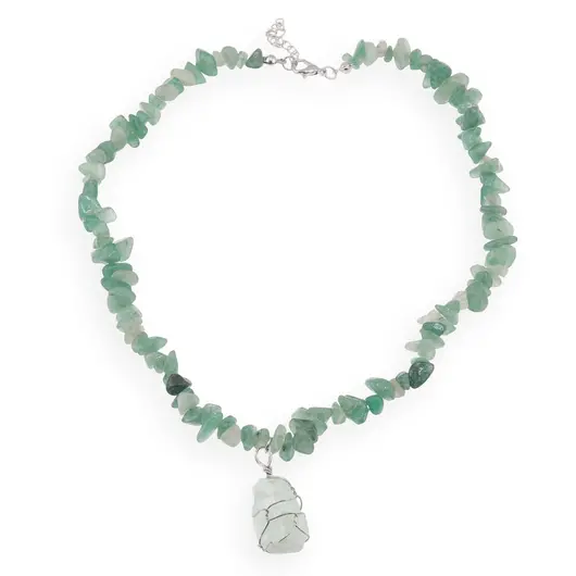 Colier Aventurin pietre chips si pandantiv cristal brut