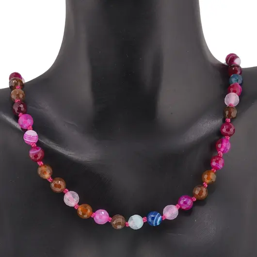 Colier cu noduri Agat multicolor sfere fatetate, 6mm, imagine 2