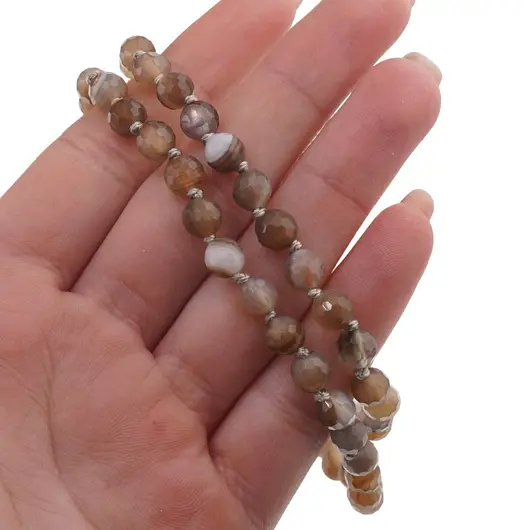 Colier cu noduri Agat natural gri sfere fatetate, 6mm, imagine 3