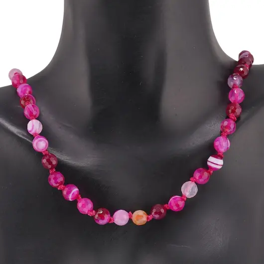 Colier cu noduri Agat roz sfere fatetate, 6mm, imagine 2