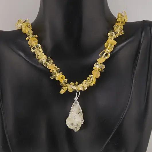 Colier Cuart galben pietre chips si pandantiv cristal brut, imagine 2