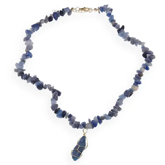 Colier Kianit pietre chips si pandantiv cristal brut