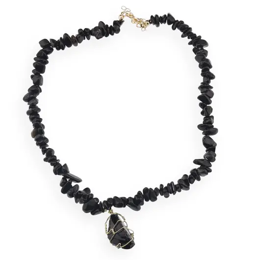 Colier Obsidian pietre chips si pandantiv cristal brut