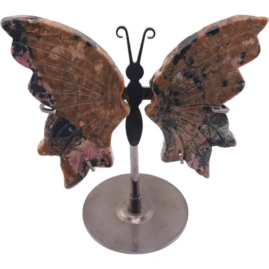 Figurina decorativa fluture din cristal natural Rodonit, 12cm