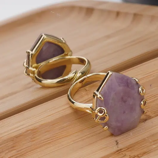 Inel reglabil Ametist fatetat si montura aurie, 23mm, imagine 2