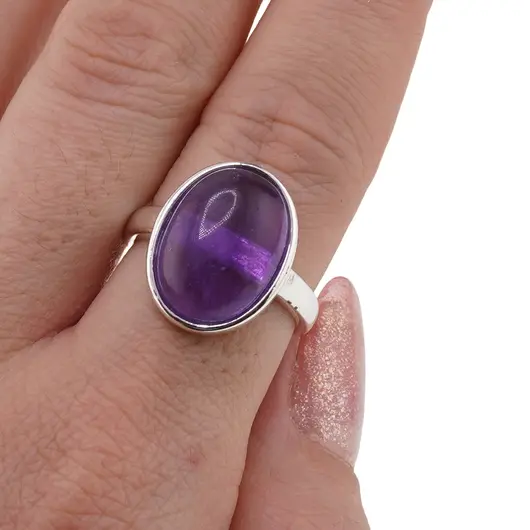 Inel reglabil Ametist oval si montura argintie, 18mm, imagine 3