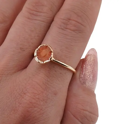 Inel reglabil auriu cu Coral portocaliu natural, 9mm, imagine 3