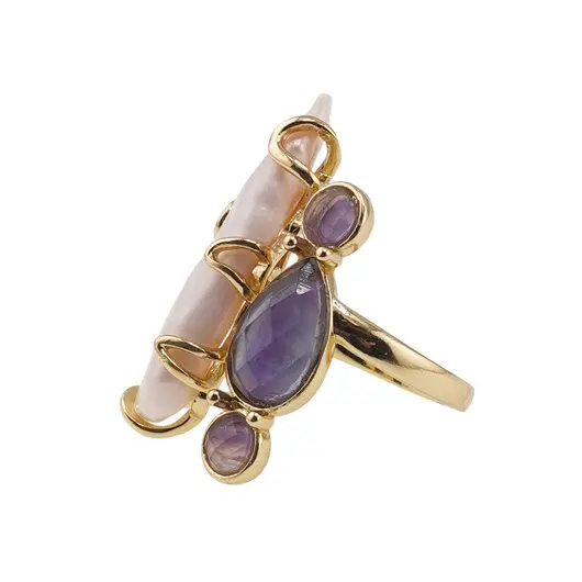 Inel reglabil auriu cu Perla de cultura si Fluorit, imagine 2