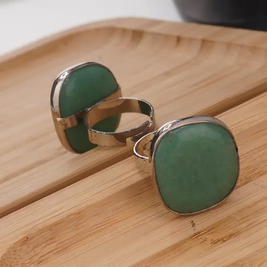 Inel reglabil Aventurin neregulat si montura argintie, 26mm, imagine 2