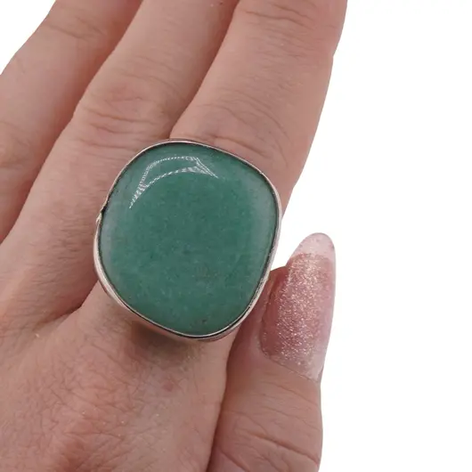 Inel reglabil Aventurin neregulat si montura argintie, 26mm, imagine 3