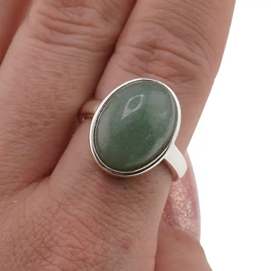 Inel reglabil Aventurin oval si montura argintie, 18mm, imagine 3