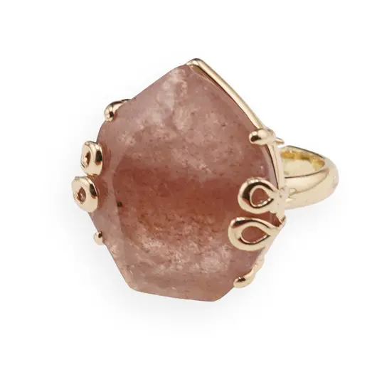 Inel reglabil Aventurin rosu fatetat si montura aurie, 23mm