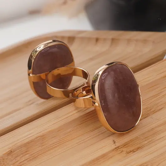 Inel reglabil Aventurin rosu si montura aurie, 28mm, imagine 2