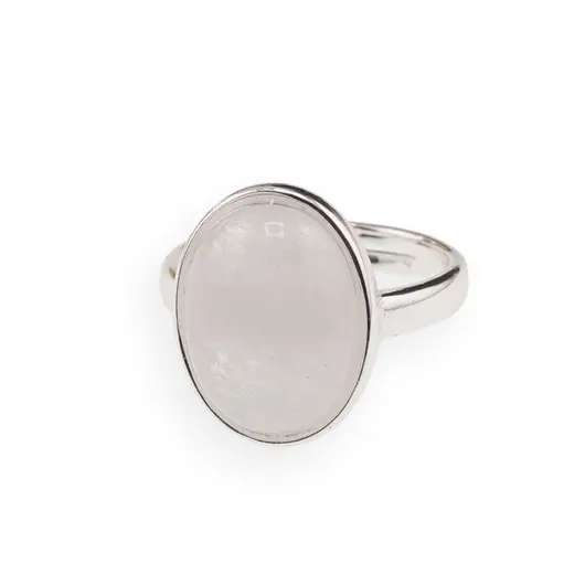 Inel reglabil Cristal de stanca oval si montura argintie, 18mm