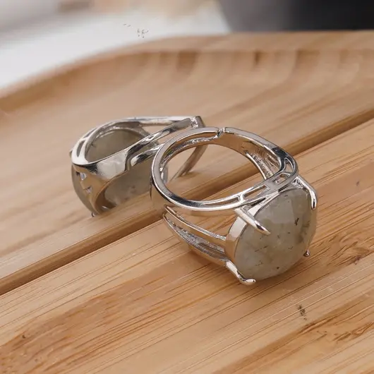 Inel reglabil Labradorit rotund fatetat si montura argintie, 16mm, imagine 2