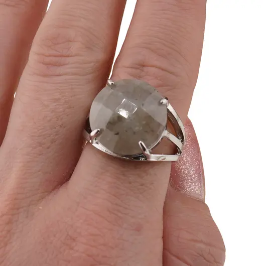 Inel reglabil Labradorit rotund fatetat si montura argintie, 16mm, imagine 3