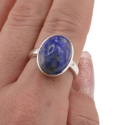 Inel reglabil Lapis Lazuli oval si montura argintie, 18mm, imagine 3