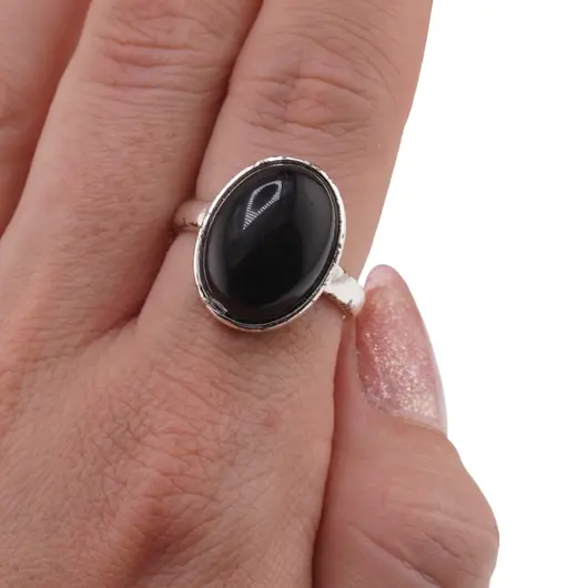 Inel reglabil Onix oval si montura argintie, 18mm, imagine 3